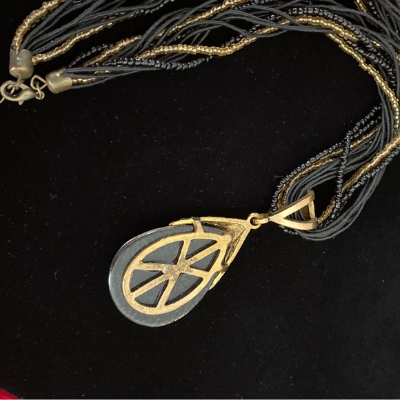 Vintage 70’s Bohemian Blue Goldstone Pendant Necklace - Picture 6 of 10